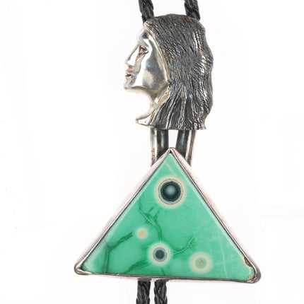 Vintage Southwestern modernist sterling silver jasper stone abstract bolo tie