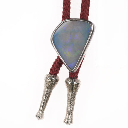 Vintage Southwestern modernist sterling silver Opal abstract bolo tie