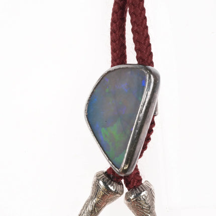 Vintage Southwestern modernist sterling silver Opal abstract bolo tie