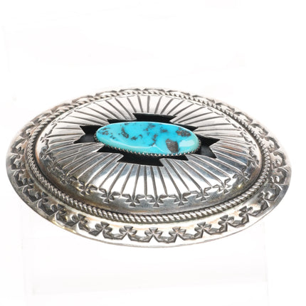 Large Wilbur Muskett Navajo sterling silver shadowbox turquoise belt buckle