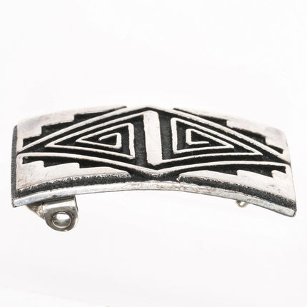 Vintage Native American Tufa Cast sterling silver belt buckle Navajo rug pattern