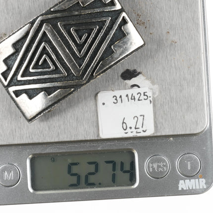 Vintage Native American Tufa Cast sterling silver belt buckle Navajo rug pattern