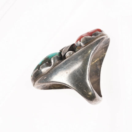 sz10.5 Huge Zuni Simplicio family sterling silver, turquoise, coral ring
