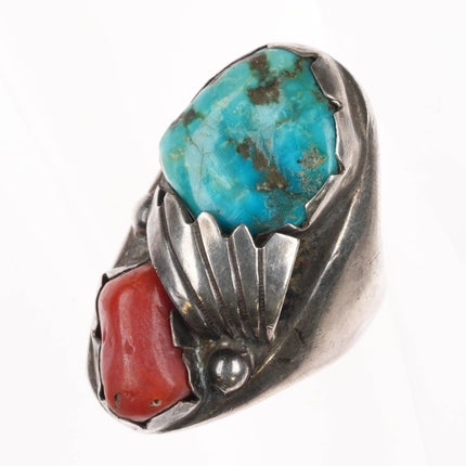 sz10.5 Huge Zuni Simplicio family sterling silver, turquoise, coral ring