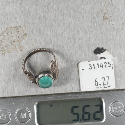 sz8.5 c1940's Navajo sterling silver fancy twisted wire ring with turquoise
