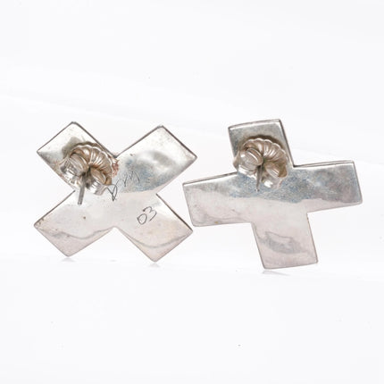 DM Southwestern sterling silver retro turquoise cross earrings - Estate Fresh Austin