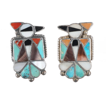 c1950's Zuni Sterling silver thunderbird channel inlay turquoise clip-on earring - Estate Fresh Austin