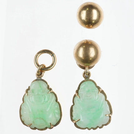 Vintage Chinese 14k gold Jade carved buddha charms/earrings/pendants pair - Estate Fresh Austin