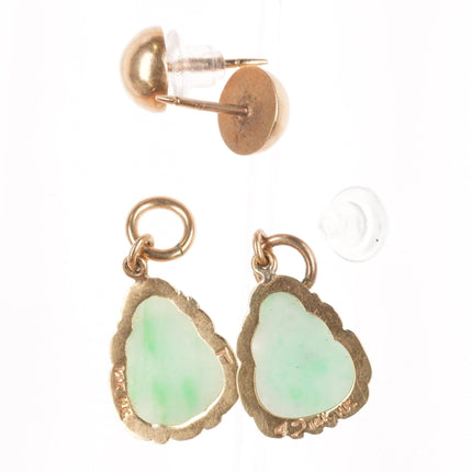 Vintage Chinese 14k gold Jade carved buddha charms/earrings/pendants pair - Estate Fresh Austin