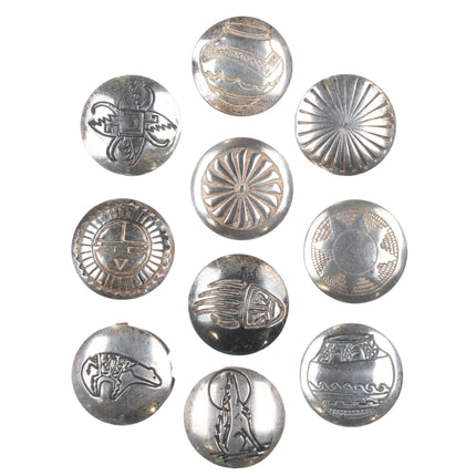 10 Vintage Southwestern sterling silver button covers wolf/Bear/Sunface - Estate Fresh Austin