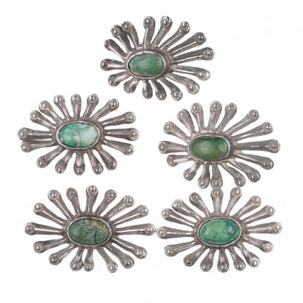 5 Vintage Navajo sandcast sterling silver buttons/ornaments Cerrillos turquoise - Estate Fresh Austin