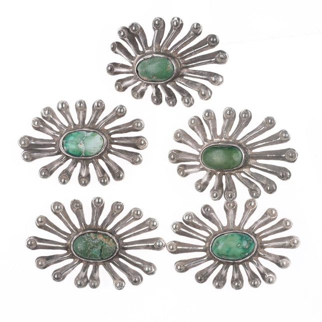 5 Vintage Navajo sandcast sterling silver buttons/ornaments Cerrillos turquoise - Estate Fresh Austin