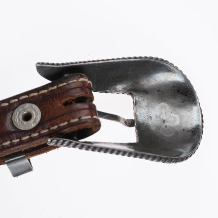40's-50's Zuni Sterling silver snake eye turquoise ranger belt buckle set on 30" - Estate Fresh Austin
