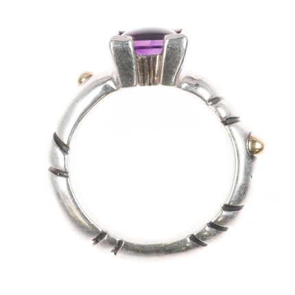 sz6 John Atencio 18k gold/Sterling silver amethyst modernist ring