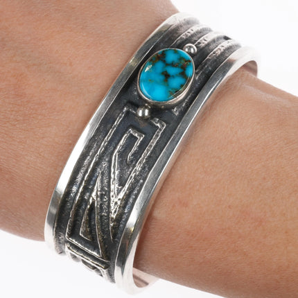 6.25" Wilson Begay Navajo high grade turquoise sterling silver cuff bracelet
