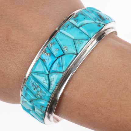 6" Sadie Calvin Navajo Turquoise cobblestone cuff bracelet sterling silver
