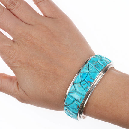 6" Sadie Calvin Navajo Turquoise cobblestone cuff bracelet sterling silver