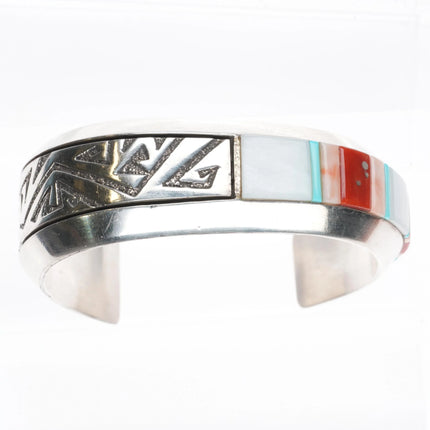6" Richard Tsosie Navajo sterling silver, coral, shell, turquoise cuff bracelet