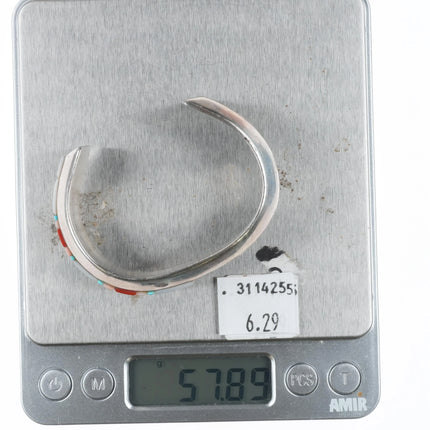 6" Richard Tsosie Navajo sterling silver, coral, shell, turquoise cuff bracelet