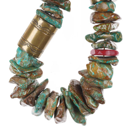 Tony Aguilar Sr (Kewa) Oversized turquoise/brass barrel bead necklace/earrings
