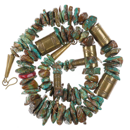 Tony Aguilar Sr (Kewa) Oversized turquoise/brass barrel bead necklace/earrings