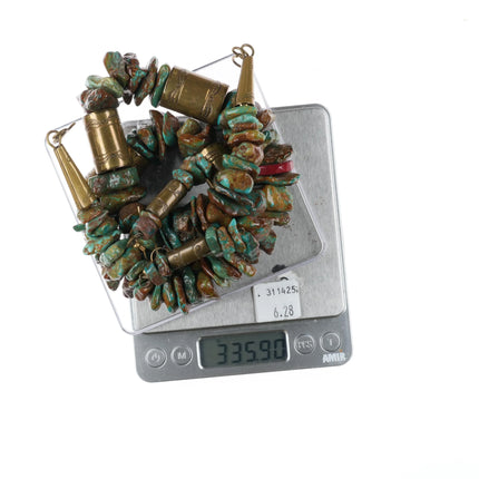 Tony Aguilar Sr (Kewa) Oversized turquoise/brass barrel bead necklace/earrings