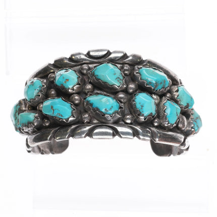 6.5" Wayne Cheama Zuni sterling carved turquoise cluster cuff bracelet - Estate Fresh Austin