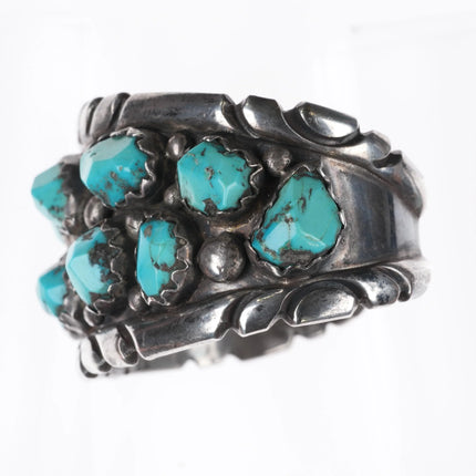 6.5" Wayne Cheama Zuni sterling carved turquoise cluster cuff bracelet - Estate Fresh Austin