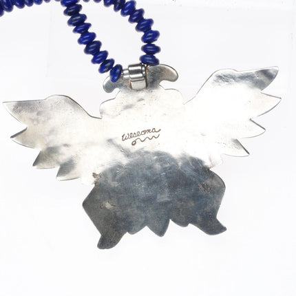 Phillip Sekaquaptewa Weseoma Hopi sterling silver lapis beaded necklace