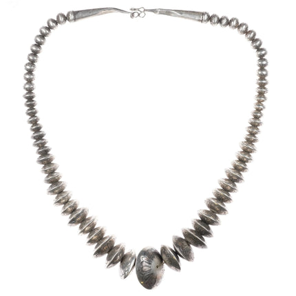 27.5" Big Charlie John Navajo Pearl hand stamped sterling silver beaded necklace