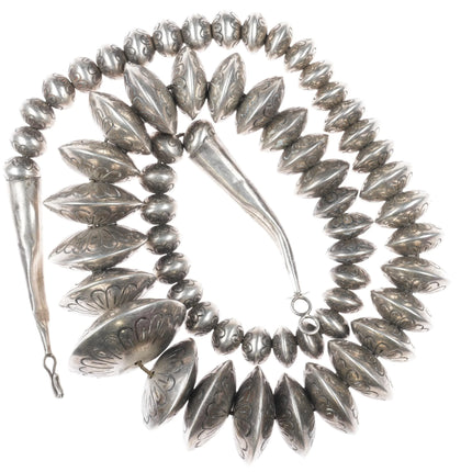27.5" Big Charlie John Navajo Pearl hand stamped sterling silver beaded necklace