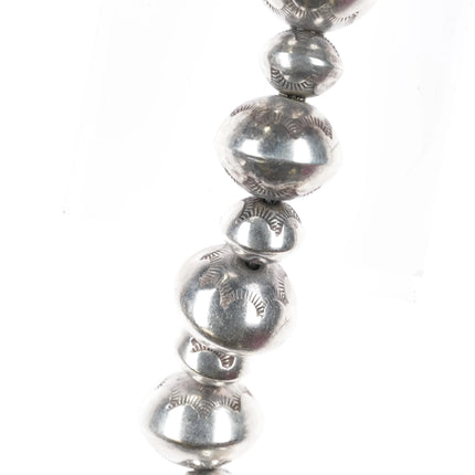 29" Large Navajo Pearls hand stamped sterling silver graduated beaded necklace