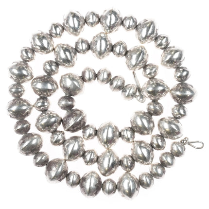 29" Large Navajo Pearls hand stamped sterling silver graduated beaded necklace