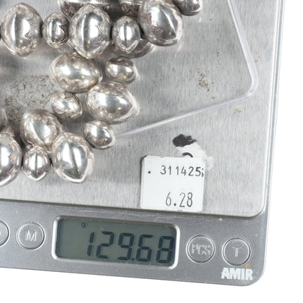 29" Large Navajo Pearls hand stamped sterling silver graduated beaded necklace