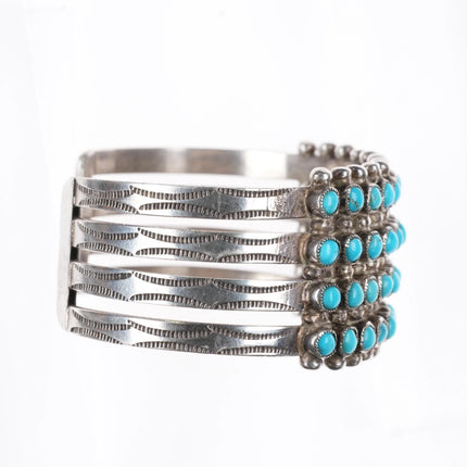 6.1" c1950's Zuni 4 Row Snake Eye Turquoise row cuff bracelet sterling silver - Estate Fresh Austin