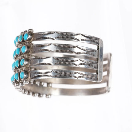 6.1" c1950's Zuni 4 Row Snake Eye Turquoise row cuff bracelet sterling silver - Estate Fresh Austin