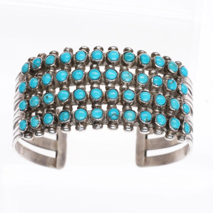 6.1" c1950's Zuni 4 Row Snake Eye Turquoise row cuff bracelet sterling silver - Estate Fresh Austin