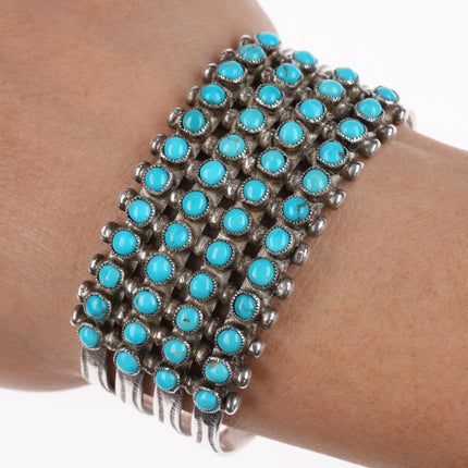 6.1" c1950's Zuni 4 Row Snake Eye Turquoise row cuff bracelet sterling silver - Estate Fresh Austin