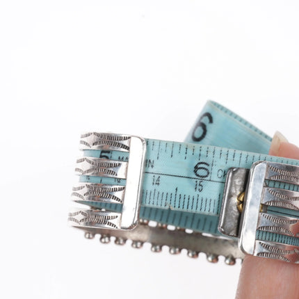 6.1" c1950's Zuni 4 Row Snake Eye Turquoise row cuff bracelet sterling silver - Estate Fresh Austin