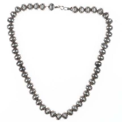 18.5" PY Navajo pearls beaded hand stamped handmade sterling silver necklace