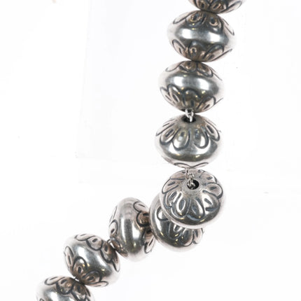 18.5" PY Navajo pearls beaded hand stamped handmade sterling silver necklace