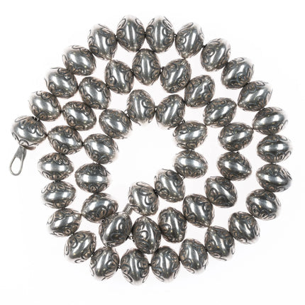 18.5" PY Navajo pearls beaded hand stamped handmade sterling silver necklace