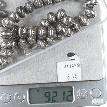 18.5" PY Navajo pearls beaded hand stamped handmade sterling silver necklace