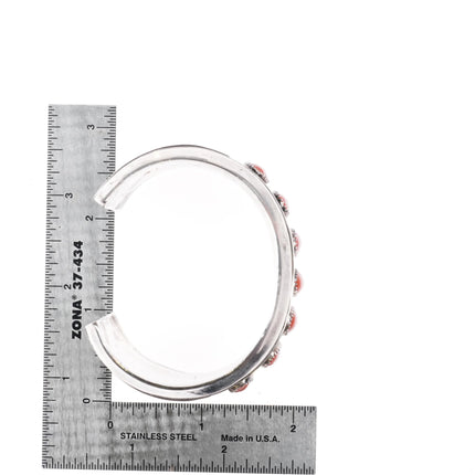 6.5" 60's-70's Navajo Sterling silver Mediterranean coral row cuff bracelet - Estate Fresh Austin