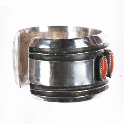 6.5" 60's-70's Navajo Sterling silver Mediterranean coral row cuff bracelet - Estate Fresh Austin