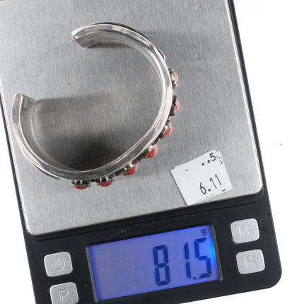 6.5" 60's-70's Navajo Sterling silver Mediterranean coral row cuff bracelet - Estate Fresh Austin