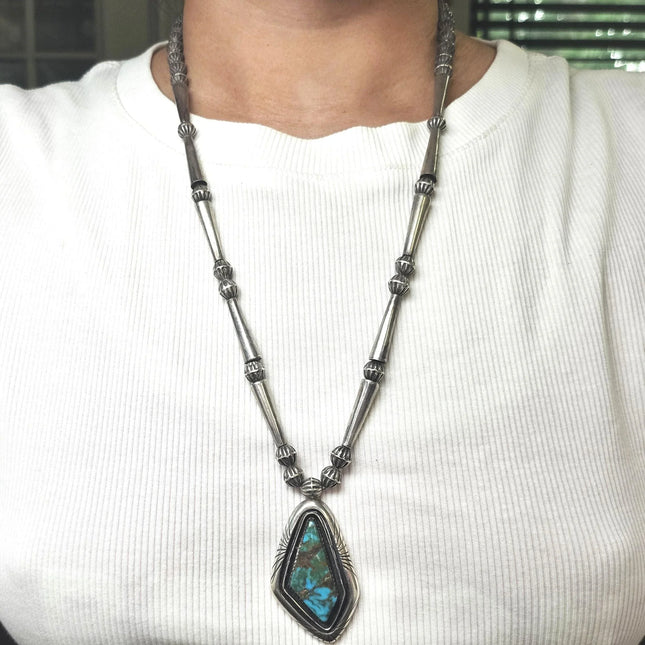 Mary Marie Yazzie Lincoln Navajo sterling silver high grade turquoise necklace