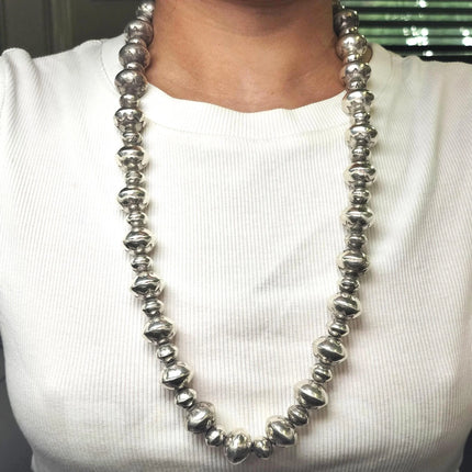 29" Large Navajo Pearls hand stamped sterling silver graduated beaded necklace