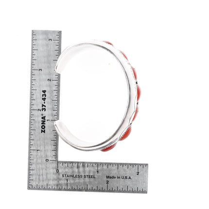 6.35" H Smith Navajo Mediterranean Coral Shadowbox cuff bracelet sterling silver - Estate Fresh Austin