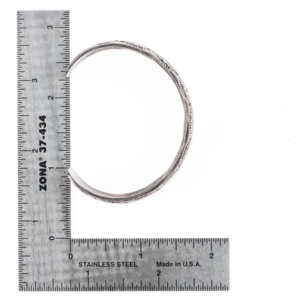 6.1" Nezzie Navajo sterling silver chip inlay cuff bracelet hand stamped edges - Estate Fresh Austin